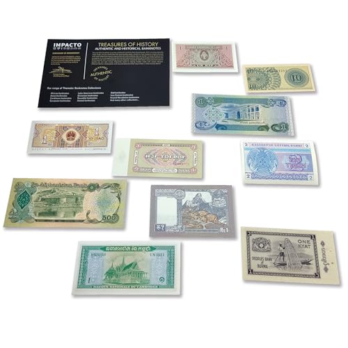 IMPACTO COLECCIONABLES World Paper Money: 10 Banknotes from Asia - Elevate Your Foreign Currency Collection with Old Banknotes and Complete Your Album of Collectibles. (COA Included)
