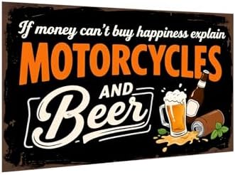 Retro Metal Tin Sign – Motorcycle and Beer Wall Decor, Funny Vintage Sign for Bar, Cafe, Garage, Man Cave, or Club Decoration, 8x12 Inches