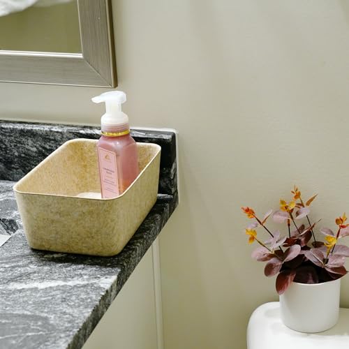 Image of Welaxy Felt deep Storage Bins lidded Drawer Organizer Caddy for junk stuff stationery makeup jewelry closet bathroom minimalist lifestyle (Oatmeal Bin, S)