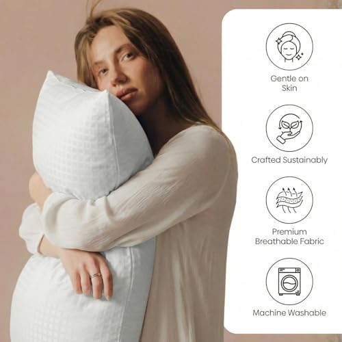 Image of haus & kinder Bed Pillow Set of 2 | Soft Fluffy Fiber Pillows for Sleeping | Adjustable Filling, Breathable & Lightweight | Hotel Collection Sleeping Pillows for Adults | 43 x 69 cm