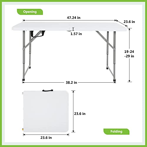 PayLessHere-Folding-Camping-Table-Plastic-Picnic-Table-Office-Table-for-Parties-Wedding-Camping-Office-with-Carrying-Handle-White-4-FT