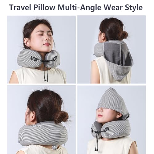 Almohada de viaje con espuma viscoelástica y capucha miniatura 3