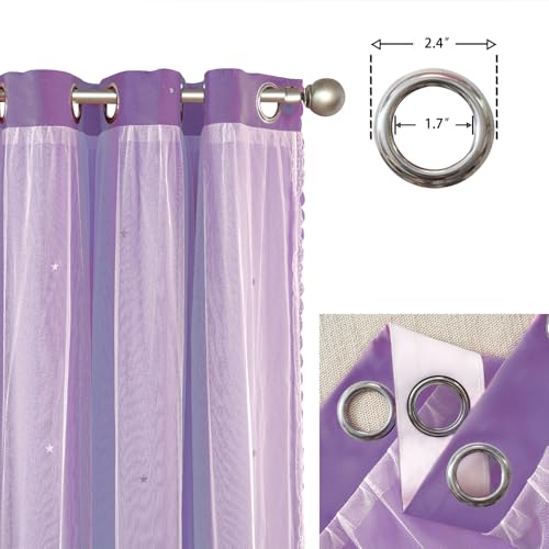 Image of Yancorp Purple Curtains for Bedroom Living Room Thermal Insulated Kids Curtain Hollow-Out Star Window Nursery Curtain 63 inches Length Room Darkening Grommet(Purple,52 * 63),1 Panel