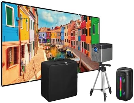 iLive Cinema Pop-up Movie Kit, 720p Projector with 120-inch Screen, Bluetooth 5.0 Speaker, HDMI/USB/3.5mm, Black, Portable Theatre, 21.7x17x19 cm