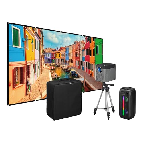 Image of iLive Cinema Pop-Up Film Kit, 720p Projector with 120 Inch Screen, Bluetooth 5.0 Speaker, HDMI/USB/3.5mm, Black, Portable Theater, 21.5 x 17 x 19 cm