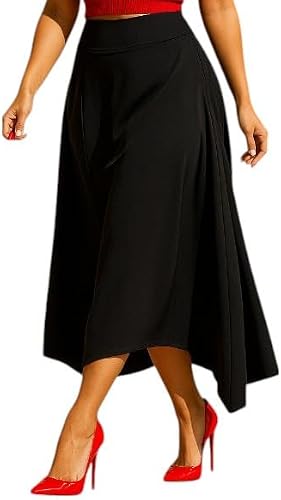 Missy Missi Ladies High Waist Midi Skirt, Black, A-Line Flare Design Medium