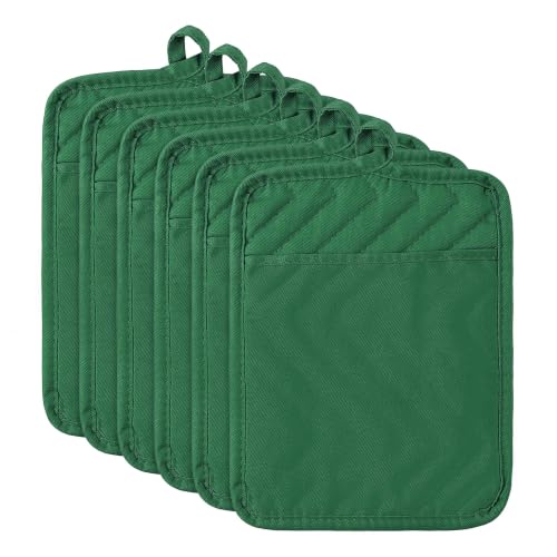 R HORSE 6 Pack Green Pot Holders for Kitchen with Pockets, 7''x 9''