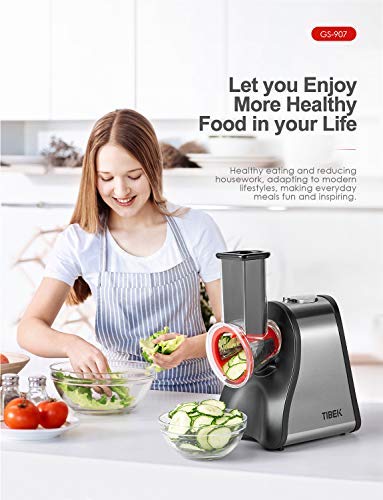 Salad Maker Machine, Electric Slicer Shredder/Graters for Home Kitchen Use with One-Touch Easy Control and 5 Attachments for Fruits, Vegetables, Cheeses and Fruit Smoothie, 200W, BPA-Free, TIBEK - Thumbnail 2