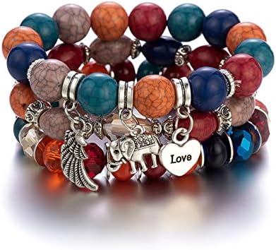 4 Sets Bohemian Stackable Bead Bracelets, Stretch Bangle Charm Jewelry 2