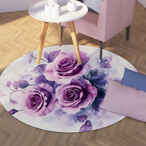 Tapis rond violet rose 80cm lavable et antidérapant - 3