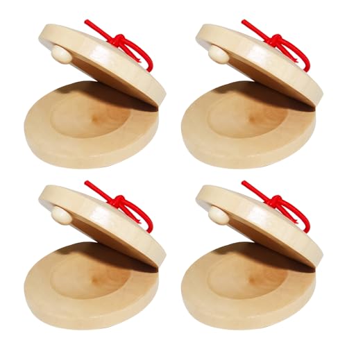 MEISH 4Pcs Wooden Castanets Finger Clackers Clappers Education Clappers Percussion Instruments Mini Clap Toys for Kids