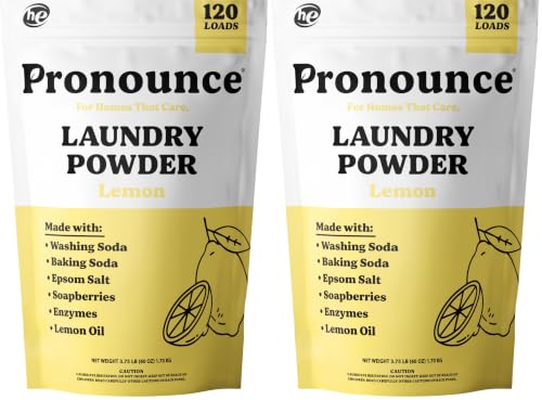 Pronounce Laundry Detergent Powder Alternative | Cleaner Ingredients. No Harsh Preservatives. Stain + Smell Fighting. With Essential Oils. HE Safe - 120 Loads (Lemon). (Pack of 2)