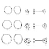 Dainty 6 Pairs Earrings Sets for Multiple Piercing, Lightweight Silver Small Huggie Hoop Earrings, F