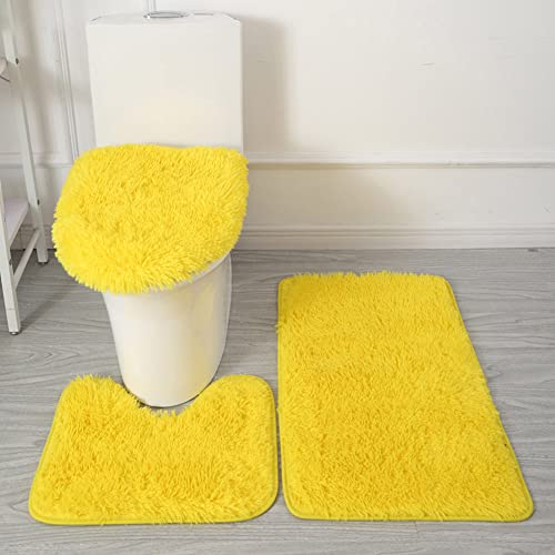 Moonase Bathroom Rugs Set 3 Pieces Ultra Soft Non Slip And Absorbent Chenille Bath Rugs Machine Washable For Tub, Shower, Bathroom (Yellow) (Fdgfhgh) #TOP18