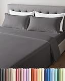 Lightweight 4 Piece Bed Sheet Set Queen Size - Cooling Sheets for Hot Sleepers - Breathable Bedding Set w/ 8-16 Inch Deep Pockets - 1 Flat & 1 Fitted & 2 Pillowcases - Wrinkle Resistant - Dark Grey