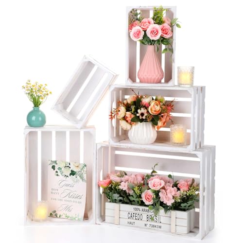 Soaoo 5 Pcs Decorative Nesting Wooden Crates for Storage Display