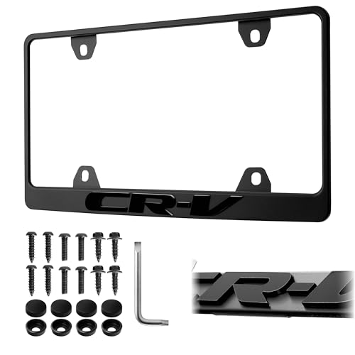 CRV License Plate Frame Stealth Black Powder Coat UV Resistant STAINLESS METAL Plate Holder - One Piece - Compatible with 1997-2025 CR-V SUV (3D RAISED LETTERS with MOUNTING HARDWARE)