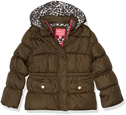 Pink Platinum Girls' Puffer Jacket, Olive, 4