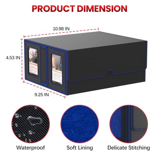 Image of Gomyrod Card Deck Box with 4 Commander Display & Dice Tray (Black & Blue) | 7 In 1 MTG Commander Deck Box, Fits 240+ Toploader Cards, Removable Deck Case, Compatible for Magic /TCG /Sports /Baseball Cards