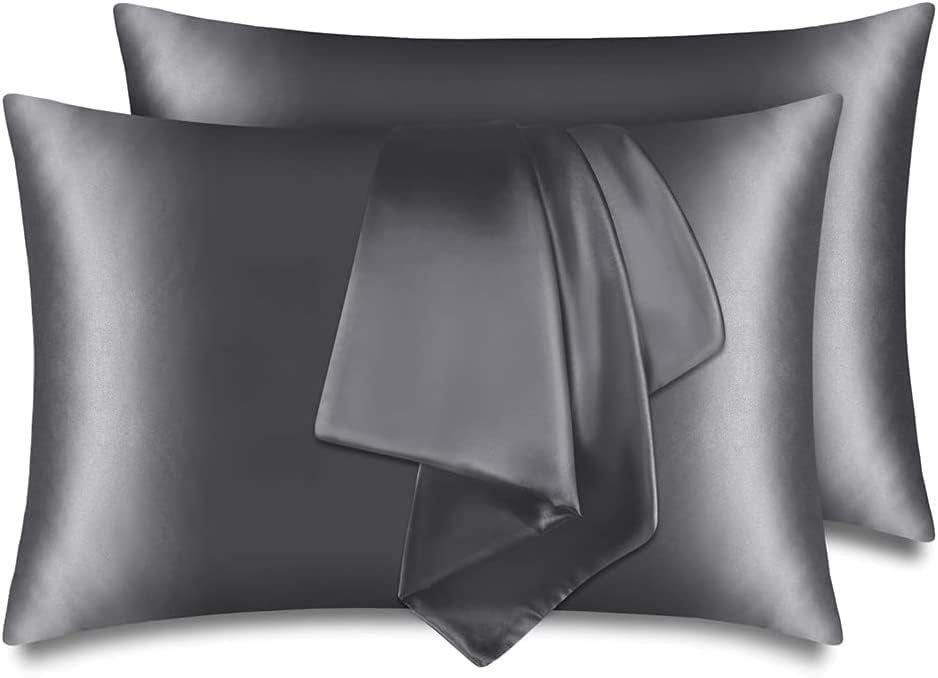 Aisawate Pack of 2 Satin Cushion Covers for Hair and Skin, 100% Silky Luxury Satin Cushion Cover with Envelope Closure, Dark Grey Pillowcase, Soft and Breathable Cushion Covers, 50 x 70 cm — image 1