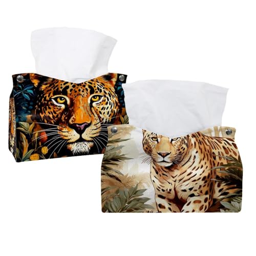 Housse de boîte à mouchoirs léopard rectangulaire lot de 2