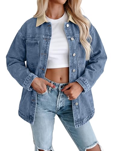 Glamaker Womens Oversized Denim Shirt Jacket - Casual Lightweight Button