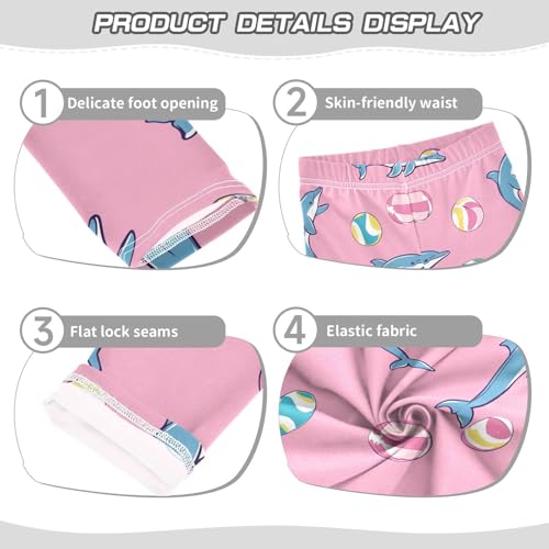 Cute Pink Dolphins Girls' Leggings Toddler Doodles Beach Balls Kids Yoga Pants Dance Active Tights 4T3