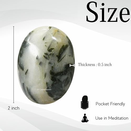 Image of Green Tourmaline in Quartz Crystal Palm Pebbles Stones for Anxiety Stress Relief Massage - AAA Grade Original Healing Gemstone Agate Palm Stone for Yoga Meditation Spiritual Reiki Feng Shui
