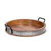 BIRDROCK HOME Large Round Wooden Serving Tray with Handles Iron Accents Round Barrel Tray for Living Room Kitchen Coffee Table Decor Breakfast Cheese Board Bar Tray Platter in Lap Couch