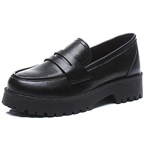 Image of Women's Classic Simple Mid Heel Oxfords Penny Loafers Comfortable Slip On Dress Shoes