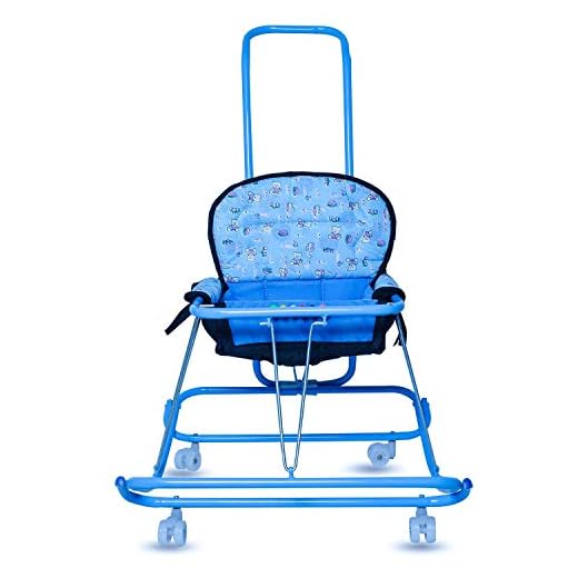 GoodLuck Baybee Round Baby Walker Cum Rocker | Hanging Walker Foldable Kids Walker with Parent Control Push Bar Suitable for Boys and Girls 6-18 Months-Blue