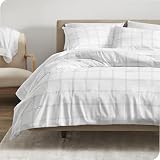 Picture of Bare Home Comforter Set - Full Size - Ultra-Soft - Goose Down Alternative - Premium 1800 Series - All Season Warmth Comforter (Full, Modern Plaid - White/Grey)