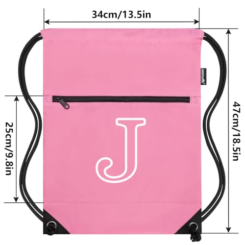 Image of HOLYLUCK Drawstring Bags Initial Backpack Sackpack Cinch Bags for Sports, Gym, Travel, Beach (Pink-J)