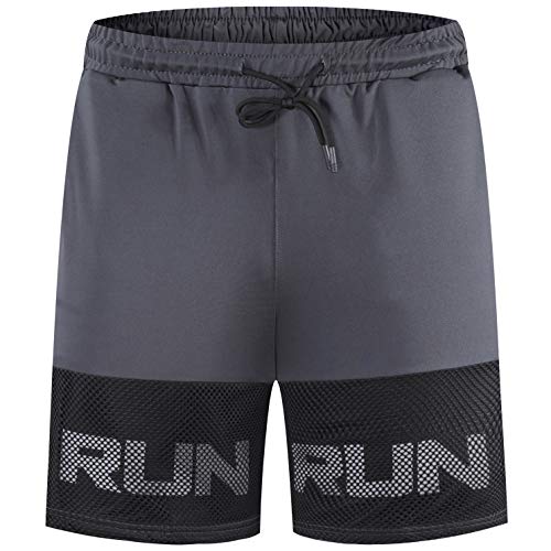 FELiCON Herren Laufsport Shorts Core Training Workout Gym Jogger Shorts für Männer Klassische Passform Sommer Casual Atmungsaktiv Leichte Shorts mit Stretch Taille Taschen Gr. M, grau Cover