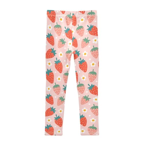 Strawberry and Flowers Girls Leggings,Workout Leggings for Girls Toddler Athletic Leggings Size for 3-10T2