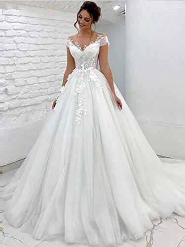 Mouccy Princess Off Shoulder Wedding Dresses For Bride 2023 Sweetheart White Wedding Gowns With Train Tulle Applique Bridal Gowns Size 2 #TOP2