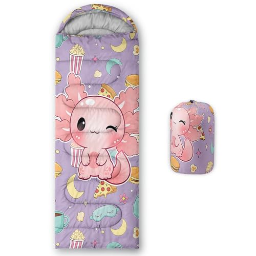 Image of QOOMO Axolotl Cute Camping Sleeping Bags,3 Season Warm & Cool Weather,Lightweight,Waterproof Sleeping Bags for Adults & Kids,Traveling,and Outdoors