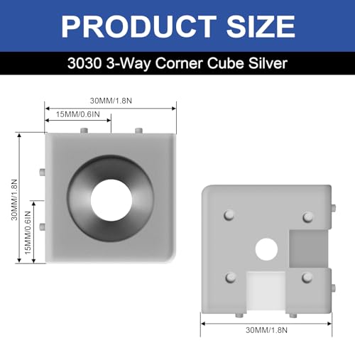 Image of 12pcs 3030 3-Way Corner Cube 3030 Extrusion Hardware T-Slot V-Slot Accessories with Screws and Nuts for 3030 Aluminum Extrusion Connector 3D Printer Accessories Silver