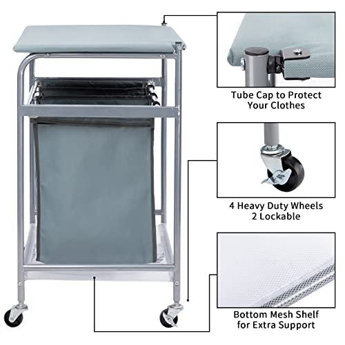 Alimorden Laundry Sorter With Ironing Board Rolling Laundry Basket With Side Pull 3-Bag Heavy-Duty Laundry Room Organizer Clothes Hamper With 4 Wheels And Lid Blue Grey #TOP4