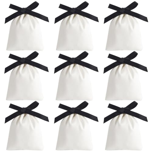 Sacs en velours blanc pour mariage et baptême : 30 pochettes cadeaux et dragées 7,9x10 cm