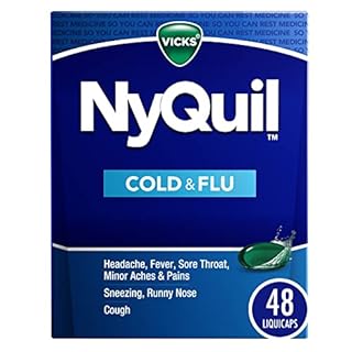 Vicks NyQuil Cold & Flu Relief Over-the-Counter Medicine, Powerful Multi-Symptom Nighttime Relief for Headache, Fever, Sore Throat, Aches, Sneezing, Runny Nose & Cough, 48 LiquiCaps