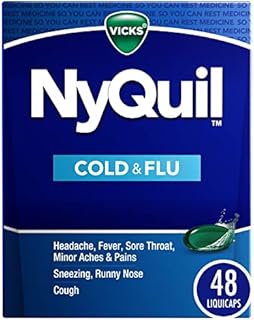 Vicks NyQuil LiquiCaps, Nighttime Relief of Cough, Cold & Flu Relief, Sore Throat, Fever, & Congestion Relief, 48 LiquiCaps