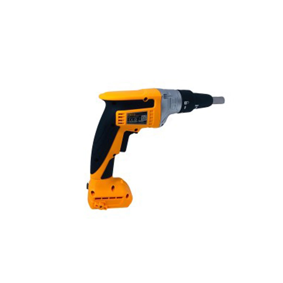 INGCO CDSLI2042006 - Atornillador para paneles de yeso a batería de 20 V, solo cuerpo, máquina motor Brushless 0-4200 RPM, 30 N.m, boquilla ajustable con casquillo Hex de 1/4 pulgadas, luz LED