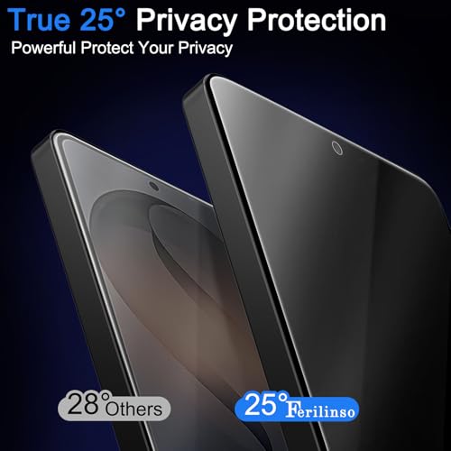 Image of Ferilinso 3 Pack Privacy Screen Protector for Samsung Galaxy S26 Plus | 9H+ Tempered Glass, Military-Grade Shatterproof, HD, Case Friendly, Easy Installation Bubble Free, with Camera Lens Protector