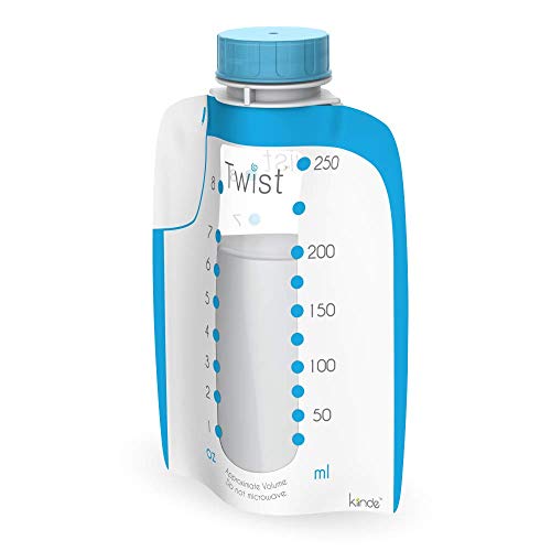 Image of Kiinde Twist Pouch Direct-Pump Direct-Feed Twist Cap breast milk storage bag for Pumping, Freezing, Heating and Feeding, Pre-Sterilized, breast feeding essentials, 8 Ounce, pack of 80