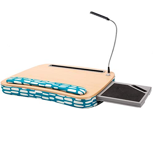Birdrock Home Deluxe Lap Desk With Pillow Cushion And Wrist Rest | Usb Light And Mouse Pad | Fits Laptops Up To 15" | Tablets Up To 9.6" | Teal And White | Desk With Reading Light | Work From Home #TOP5