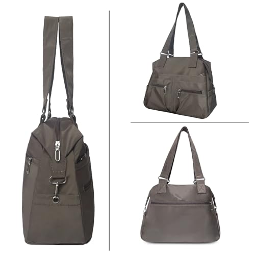 Image of Nylon Tote Bag for Women Shoulder Tote Bag with Zipper Waterproof Nylon Purse and Handbags Lightweight Hobo Bag