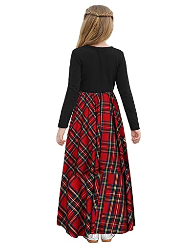 KYMIDY Girls Maxi Dress Kids Buffalo Check Plaid Long Sleeve Casual Dresses with Pockets for Girls 6-14 Years3