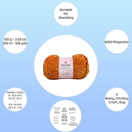 Image of Cuddly Velvet Chenille Yarn, Super Soft Fluffy Bulky for Knitting Crocheting Blanket Amigurumi, Durable for Shedding, 100 Gram (3.53 Ounces) 109 Yards (100 Meters) (Ochre) (3 Skeins)