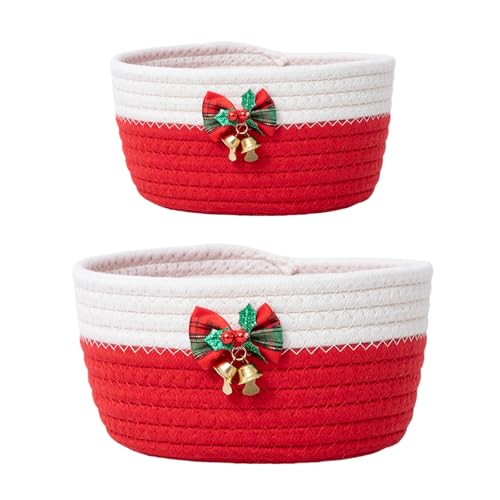 GZBOLEN 2 Pcs Christmas Woven Shelf Basket, Red Storage Bin